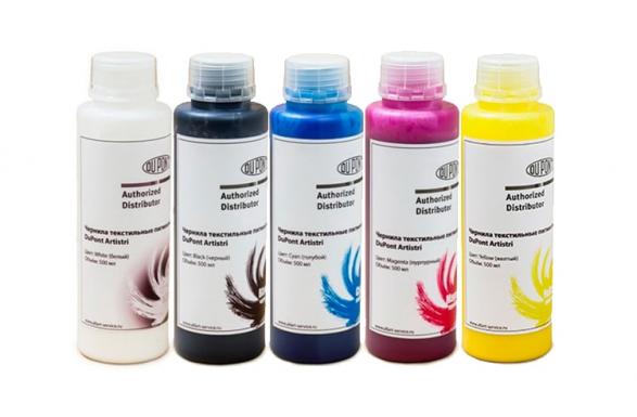 Комплект текстильных чернил DuPont Artistri, 500 мл (4 цвета) + White 500 мл фото